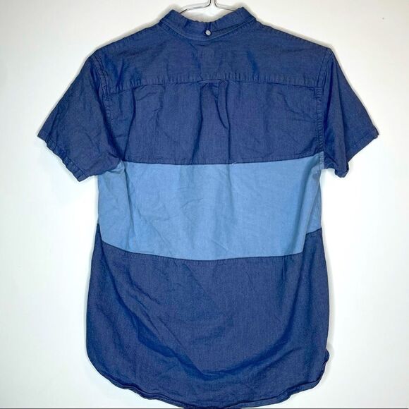 Medium J Crew Navy-Blue Striped Oxford SS Shirt - Picture 4 of 5